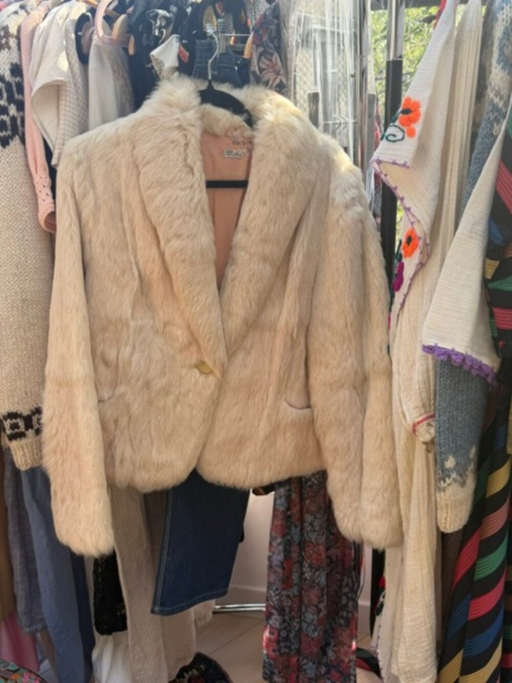 80s Rabbit Fur Cream Coat
